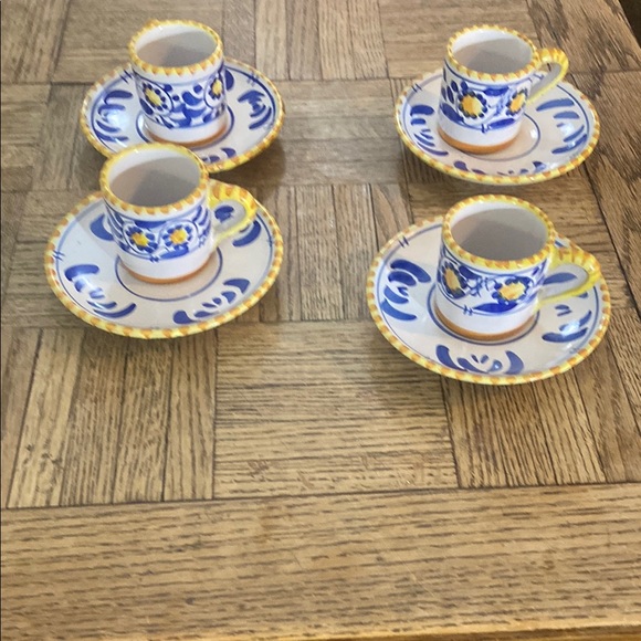 Vintage Hand-Painted Set of 4 Espresso Cups with Saucers - Picture 1 of 5
